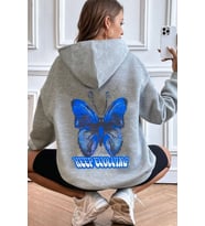 Unisex Butterfly Baskılı Sweatshirt (Gri)