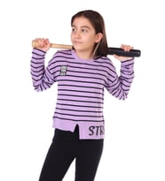Toontoy Kız Çocuk Çizgili Striped Baskılı Sweatshirt (Lila)