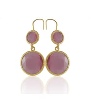 Kadir Jewellery 22 Ayar Altın Kaplama Kadın Taşlı Küpe -El İşçiliği Ve Hipoalerjenik Küpe (Pembe)
