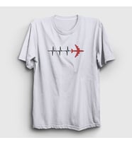Presmono Unisex Siyah Heartbeat Pilot Airplane Uçak T-Shirt