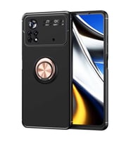 Xiaomi Poco M4 Pro 4G Kılıf Yüzüklü Magnetli Ravel Case Kapak (Siyah-Rose Gold)