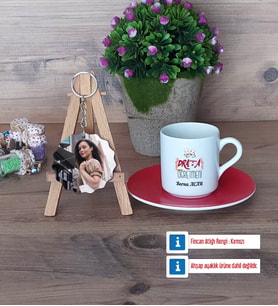 Drama Öğretmeni Türk Kahvesi Fincanı Ahşap Altlıklı ve Fotoğraflı Ahşap Anahtarlık Hediye Öğretmenler Günü Hediyesi (Model 3)