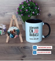 Babalar Günü Hediyesi Kupa Bardak Beyaz ve Fotoğraflı Ahşap Anahtarlık Hediye (Model 11)