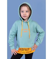 Toontoy Kız Çocuk  Kapüşonlu Garni Detaylı Baskılı Sweatshirt (Yeşil)