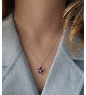 lotus çiçeği model bayan gümüş kolye (Mor)