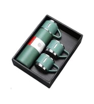 Termos Seti Üç Bardaklı Vakumlu Paslanmak Çelik Kahve Çay Sıcak Soğuk İçecek 500 ML Hediye (Yeşil)