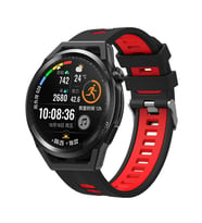 Samsung Galaxy Watch 42mm Kordon Çift Renk Çizgili Band (Siyah-Kırmızı)