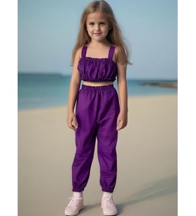 Kız Bebek Düz Renk Crop Pantolon Set (Mor)