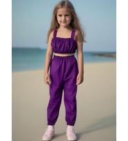 Kız Bebek Düz Renk Crop Pantolon Set (Mor)