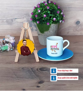 Drama Öğretmeni Türk Kahvesi Fincanı Ahşap Altlıklı ve Fotoğraflı Ahşap Anahtarlık Hediye (Model 5)