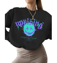 kalın unisex kadın Sweatshirt erkek Ayaklanmanın yüzü Baskılı bisiklet yaka Sweatshirt 3 iplik (Siyah)
