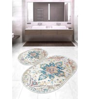 Dijital Baskılı Kaymaz Taban Yıkanabilir Oval 2'li Klozet Takımı Banyo Paspası NOKZ-HY-1040 (Mavi)