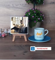 Arkeolog Fotoğraflı Dekoratif Taş, Ahşap Altlıklı Türk Kahvesi Fincanı Hediye (Model 5)