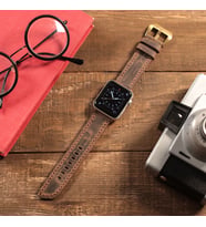 vagave Apple Watch Crazy Deri Kordon Oval Uçlu 42 44 45 mm Uyumlu (Kahverengi)
