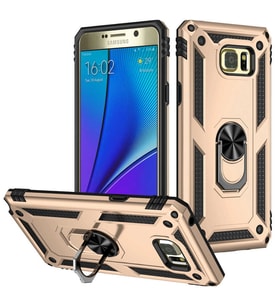 Samsung Galaxy Note 5 Kılıf Yüzüklü Standli Tank Kapak (Gold)