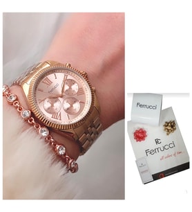 Ferrucci Roma Rakamlı Çelik Spor Model Şık Kadın Kol Saat+Bileklik (Rose)