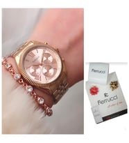 Ferrucci Roma Rakamlı Çelik Spor Model Şık Kadın Kol Saat+Bileklik (Rose)