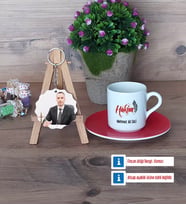 Hakim Türk Kahvesi Fincanı Ahşap Altlıklı ve Fotoğraflı Ahşap Anahtarlık Hediye (Model 3)