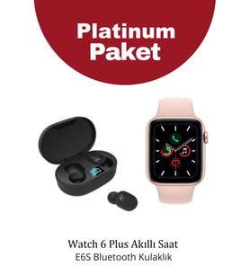 Watch 7 Plus Akıllı Saat (Çift Tuş Aktif) + E6S Ekranlı Bluetooth Kulaklık (Gold)