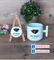 Özel Güvenlik Görevlisi Kupa Bardak Kırmızı ve Ahşap Anahtarlık Hediye (Model 11)