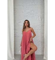 Nare Askılı Su Yeşili Uzun Elbise (Pembe)