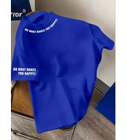 AMOR MAN BÜYÜK BEDEN ÖZEL TASARIM YAKA KOL MOTTO BASKILI PAMUK YENİ TREND BATTAL ERKEK T-SHIRT (Saks)