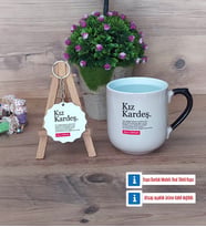 Kız Kardeş Kupa Bardak Kırmızı ve Ahşap Anahtarlık Hediye (Model 9)