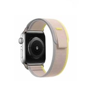 Apple Watch Ultra 49mm Renkli ​​​​KRD-77 Örgülü Hasır Tokalı Kordon (Beyaz-Sarı)