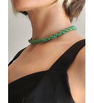 Etnik Bohem Sarmal Dönmeli Model Kristal Kristal Boncuk Kolye (Yeşil)
