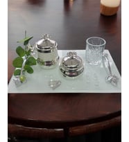 Adore Gümüş İncili Söz Kahve Tepsisi (Beyaz)