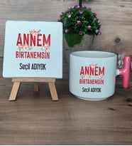 Annem Birtanemsin Hediye Seti Kupa Bardak T Kulplu ve Dekoratif Taş Anneye Doğum Günü Anneler Günü Hediyesi (Model 4)