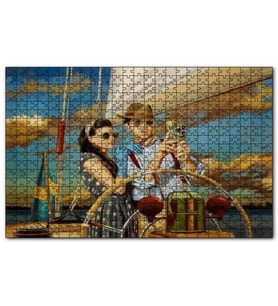 Cakapuzzle Yelkenli ve Antika Fotoğraf Makineli Çift Puzzle Yapboz MDF (Ahşap) (500 Parça)