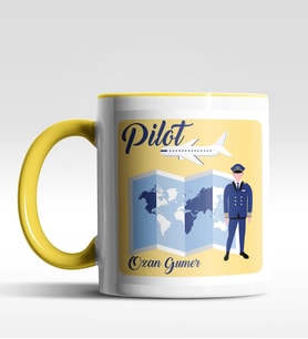 Kişiye Özel Pilot Tasarımlı Siyah Kupa (Beyaz-Sarı)