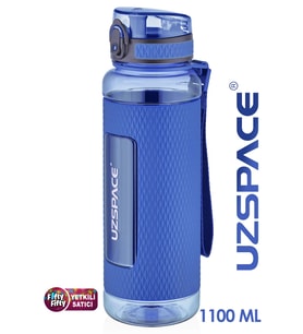 Uzspace FiftyFifty 1100ml -MEGA BÜYÜK BOY- Tritan Su Matarası Silikon Korumalı Kaydırmaz Gövde