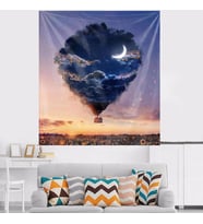 Ayçiçeği Tarlası Uçan Balon Leke Tutmaz Kadife Dokulu Kumaş Duvar Örtüsü Duvar Halısı Tapestry (Mor)