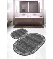 Dijital Baskılı Kaymaz Taban Yıkanabilir Oval 2'li Klozet Takımı Banyo Paspası NOKZ-HY-1244 (Antrasit)