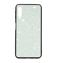 Galaxy A7 2018 Kılıf Mermer Desenli Marbel Temperli Cam Silikon Kılıf (Beyaz)