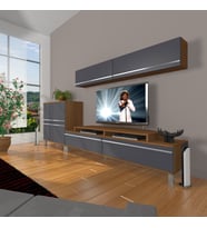 Decoraktiv Ekoflex 6y Mdf Krom Ayaklı Tv Ünitesi Tv Sehpası (Antrasit - Ceviz)