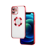 Apple iPhone 11 Kılıf Case, Logo Showing Serisi, Şeffaf, Kamera Korumalı, Logo Gösteren Renkli Çizgi Tasarım (Kırmızı)