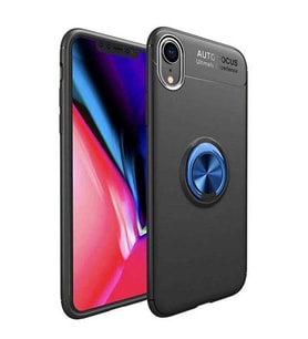 Uyumlu Model Apple iPhone XR 6.1 Kılıf Yüzüklü Magnetli Ravel Case (Siyah-Mavi)