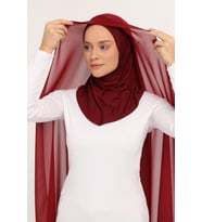 Hazır Lüks Pratik Hijablı  Şifon Şal (Bordo)