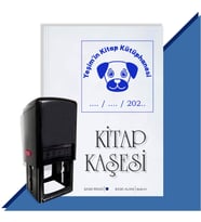 Kişiye Özel Sevimli Köpek Emojisi Tarihli Otomatik Kitap Kaşesi (Mavi)