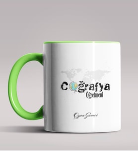 Kişiye Özel Coğrafya Öğretmeni Tasarımlı Siyah Renk Kupa Bardak 6 (Yeşil)