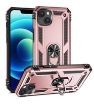 Apple iPhone 14 Kılıf Yüzüklü Standli Tank Kapak (Pembe)