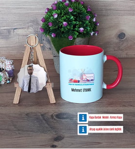 Fen ve Teknoloji Öğretmeni Kupa Bardak Beyaz ve Fotoğraflı Ahşap Anahtarlık Hediye (Model 2)