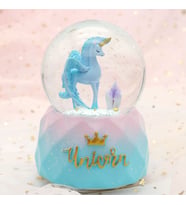 Unicorn Temalı Orta Boy Işıklı Müzikli Kar Küresi (Mavi)