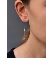 Papatya Silver 925 Ayar Gümüş Rose Kaplama Incili Yıldız Zincir Tektaş Küpe (Gold)