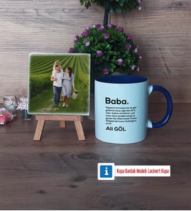 Baba Fotoğraflı Dekoratif Taş, Kupa Bardak Beyaz Hediye (Model 3)