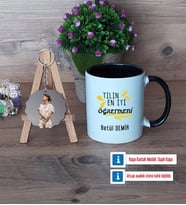 Öğretmene Hediye Kupa Bardak Beyaz ve Fotoğraflı Ahşap Anahtarlık Hediye (Model 11)