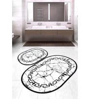 Dijital Baskılı Kaymaz Taban Yıkanabilir Oval 2'li Klozet Takımı Banyo Paspası NOKZ-SD-589 (Beyaz)